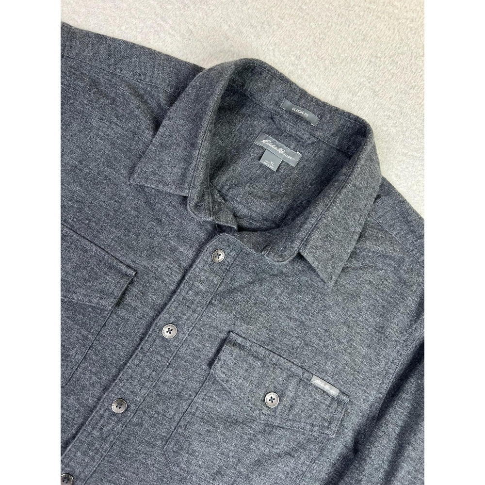 Eddie Bauer Shirt Mens TL Tall Gray Classic Fit Hemp Blend Button Front Shacket